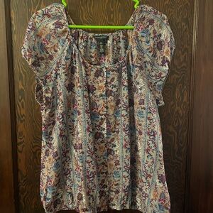 Banana Republic Floral Stripe Peasant Top - Beige, Blue & Burgundy